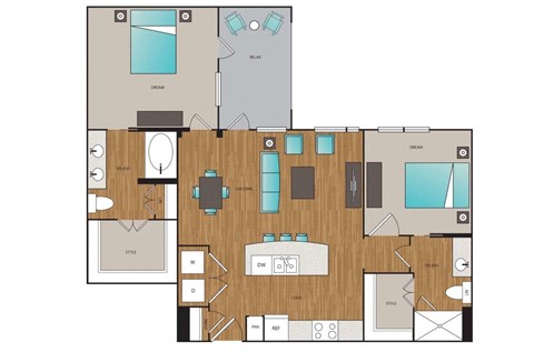 Main Street Flats 2x2 D Floor Plan